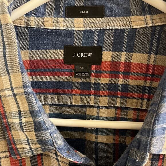 J.Crew‎ Button Down Shirt Men SIZE XL Slim Multicolor Plaid Cotton RED BLUE TAN - Picture 3 of 3